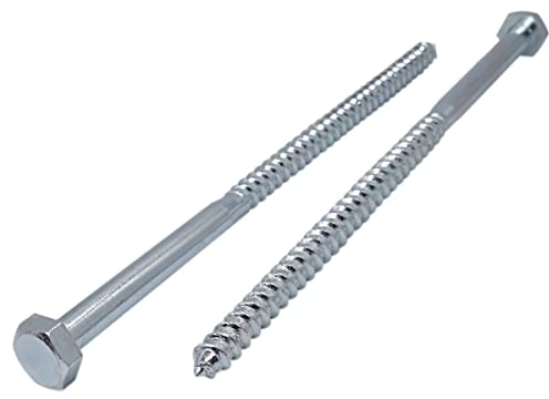 Marcopol (12 Stück) DIN 571 Verzinkter Stahl Sechskant-Holzschrauben M12 x 200 mm, Sechskantschraube, Schlagschrauben, Kopf, Schiene (12 mm), Silber