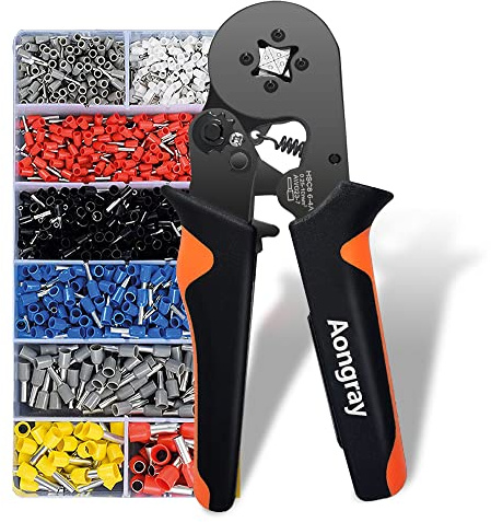 Aongrey Pince à sertir auto-réglable à cliquet [0,25-10 mm²/AWG23-7] avec 1200 connecteurs à sertir et embouts de fil