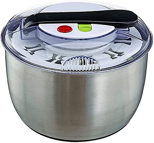 Large Capacity Salad Spinner, Stainless Steel, Easy to Use, Quick-Drying Vegetable and Fruit Salad Spinner with One-Button Pause Function
