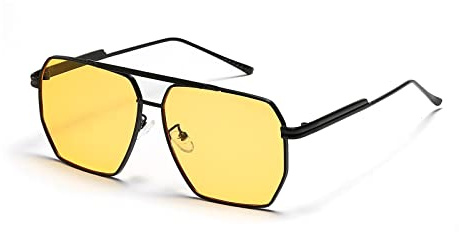 YUELUQU Retro übergroße quadratische Sonnenbrille für Damen Herren Vintage Shades UV400 Klassischer großer Metallrahmen