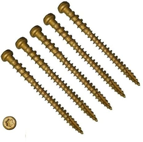 TERF® Terrassenschrauben, 5.0 mmx60 mm, Stern-Torx-Reduzier-Flachkopf, goldfarbene Oberfläche, Anti-Korrosions-Schrauben, für Holz, Terrassendielen, Zaun, Bodenplatten, Hart- und Weichholz, 20 Stück