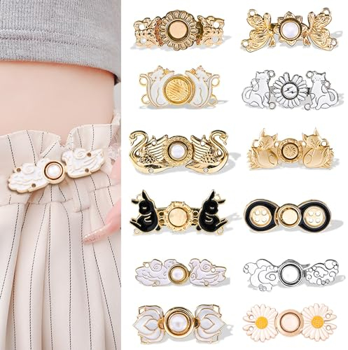 12 Set verstellbare Taille Schnalle, verstellbare Hose Taille Tightener, Knopfstifte Nähen Taste, Taille Tightener Clip, Taille Adjuster Clips für Kleider Hosen Jeans Ärmel zu groß lose