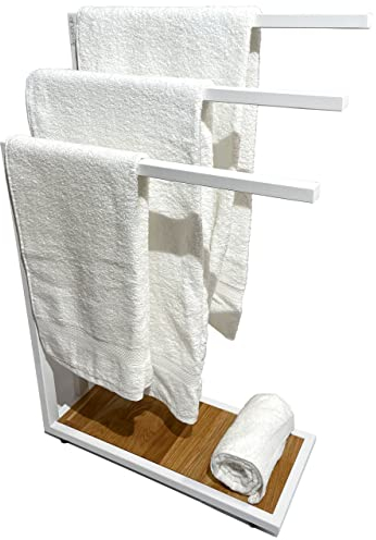 FLEXISTYLE Handtuchhalter Weiss stehend Holz Eiche LOFT-Stil 23x55x85cm