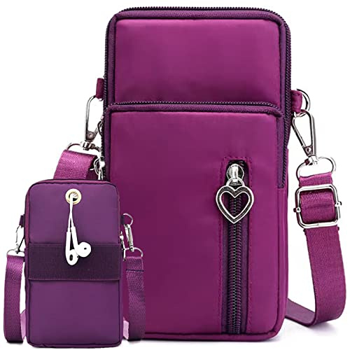 Casecret Handytasche zum Umhängen mit Geldbörse Damen Handy Tasche Pouch Kleine Umhängetasche Brieftasche Portemonnaie Armtasche Sportarmband für iPhone 14 13 11 Samsung S22 Xiaomi Bis zu 7.5 Lila
