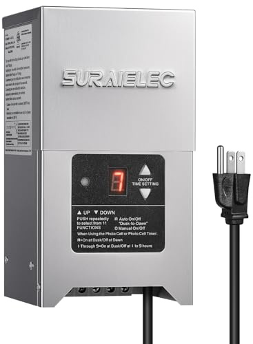 SURAIELEC Low Voltage Landscape Transformer, 300W Outdoor Light Transformer with Timer and Photocell Sensor, 120V to 12V 15V AC Multi Tap, Waterproof Power Supply, Stainless Steel Housing, ETL Listed