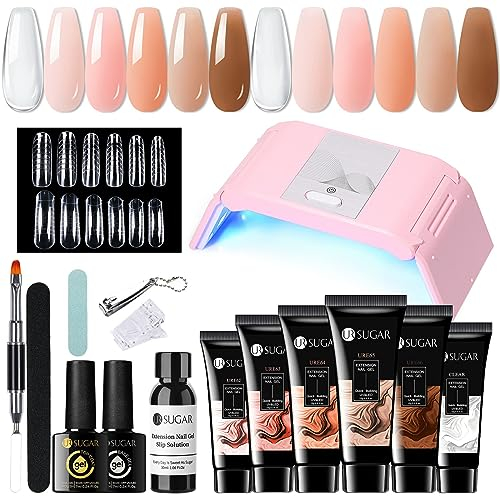 UR SUGAR Polygel Starter Set mit UV Lampe Faltbar 36W, 6 Polygel Farben Tube Nagelset Gelnägel Starterset Nagelverlängerungs Polygel Set Starterset UV Nägel Set Starterset Maniküre Komplette