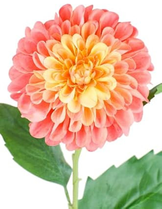 Ferris Heart Sloane Luxury Artificial NEW Orange and Yellow Pompom Dahlia 46cm long