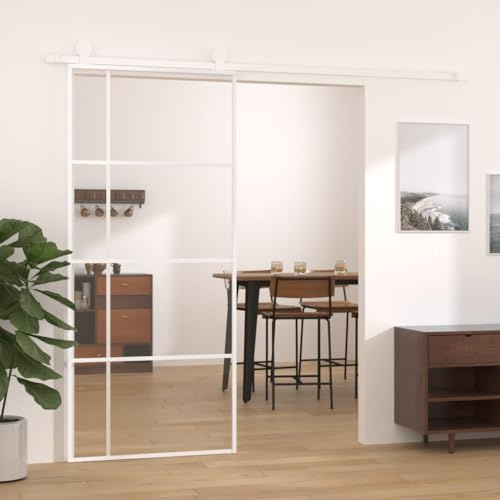 vidaXL Schiebetür Schiebetürsystem Glastür Glasschiebetür Ganzglasschiebetür Tür Innen mit Alurahmen ESG-Glas Aluminium 90x205 cm Weiß
