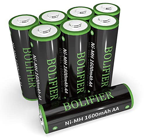 BOLIFIER 8-Pack Rechargeable AA Solar Batteries Pre-Charged, NiMH 1.2V 1600mAh High Capacity Double A Rechargeable Batteries for Solar Lights and Household Devices, Recharge up to 1200 Cycles