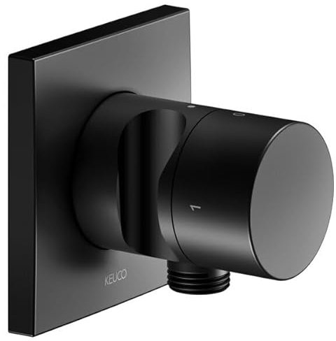 Keuco IXMO Armatur 59557, 2-Wege Ab- und Umstellventil mit Schlauchanschluss und Brausehalter, Unterputz, Griff Pure, mit Absperrfunktion, Farbe: Schwarz Matt