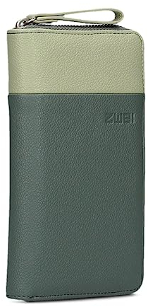 Zwei Damen Geldbörse Eva EV2 langes Portemonnaie 15 Kartenfächer, Sichtfach, 2 Scheinfächer, Geldbeutel mit Münzfach & umlaufenden Reißverschluss, weiches Kunstleder in Bicolor (Eucalyptus)