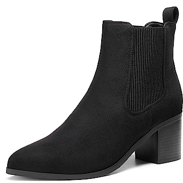 DREAM PAIRS Women's Retro Elastic Chelsea Ankle Boots Fashion Low Chunky Block Heel Pointed Toe Fall Heeled Booties Shoes,Size 6,Black-Suede,SDAB2314W