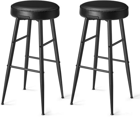 VASAGLE EKHO Colección - Juego de 2 Taburetes de Bar, Taburetes Cocina, Taburetes Desayuno, Cuero Sintético con Costuras, Moderno Siglo Medio, 76,2 cm Alto, Silla Comedor, Negro Tinta LBC090B01V1