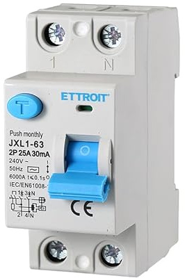 Disjoncteur différentiel 2P 25A 6kA 30mA 220V Salvavita 2 Modules DIN Ettroit JXL1-63-2P-25A