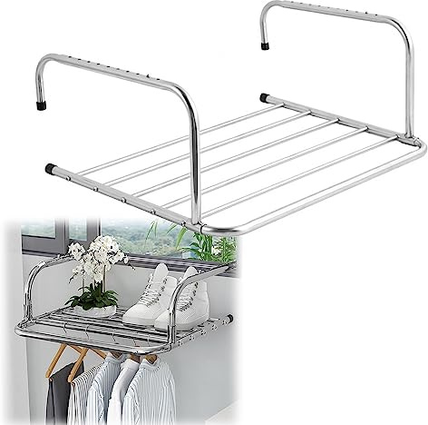 Balkon Wand-Trockner Edelstahl,Klappbar Hängetrockner, Handtuchhalter Für Das Bad, Heizkörper-Wäschetrockner, Edelstahl Wäscheständer Heizung ,Hakenlänge Einstellbar,Silber Heizkörper-Wäschetrockner (