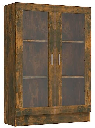Natulvd Bücherschrank mit Glastüren und Regalen, CD-Aufbewahrungseinheit, rustikales Bücherregal, Sideboard, freistehender Organizer-Schrank für Wohnzimmer, Heimbüro, Eiche, 115 cm H