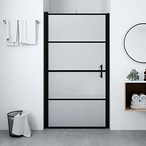 BaraSh Puerta de Ducha de Vidrio Templado Esmerilado Negro 91x195 cm Mamparas De Ducha Plegable