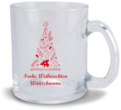 Kiwistar Tasse transparent Glas - Weihnachtsbaum - individuell personalisiert mit Wunschtext bedruckt - Texttasse selbst gestalten - Tassen selber personalisieren - Spruch - Geschenk - Motivtasse