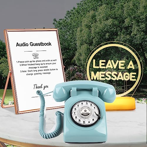 QUOXO Premium Audio Guest Book Phone with Free LED Wedding Sign and A5 Vertical Photo Frame | Vintage & Retro Style Audio Guest Book (Blue)