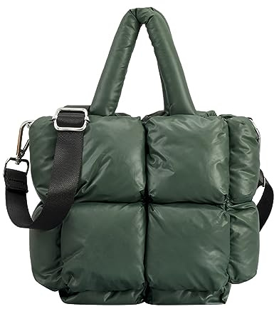 Umhängetaschen Damen Stoff Klein Kleine Damen-Einkaufstasche, Winter-weiche Umhängetasche, Daunen-Umhängetasche, Damen-Handtasche Trachten Taschen Damen Creme (Green, One Size)