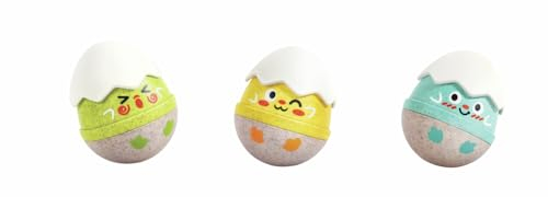 Hape Lustige Wackelküken-Rasseln – 3-teiliges Holz/Silikon Rassel- und Stehauf-Spielzeug, Motorik-, Sensorik- und Babygeschenkidee Holzspielzeug BPA-frei, für Babys ab 0 Monaten