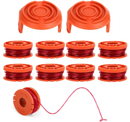 Fil Coupe Bordure,Lot de 10 Bobine Fil Debroussailleuse Compatible avec WORX Coupe Bordure,Ø 1,65mm & 3.05 m fil Nylon Pour Debroussailleuse(8 Fil Coupe Bordure,2 Couvercle)