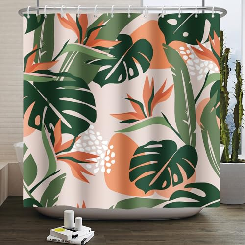 Duschvorhang Orange Tropical Green Duschvorhang Stoff Polyester Badevorhang Shower Curtains Antischimmel Duschvorhang Wasserdicht Duschvorhänge Duschvorhang 240x200 mit 12 Duschvorhangringen
