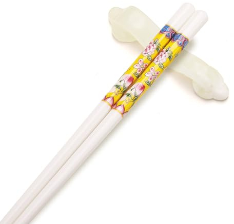 Set di bacchette cinesi in porcellana, confezione regalo, modello pesca, 10 paia di bacchette riutilizzabili, lavabili in lavastoviglie, set regalo con custodia, bacchette in ceramica di osso di