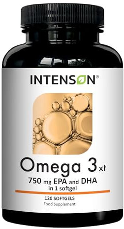 Intenson Omega 3 xt Kapseln hochdosiert - 1000 mg Fischöl mit 750 mg EPA & DHA in Triglycerid-Form pro Kapsel - 120 Kapseln