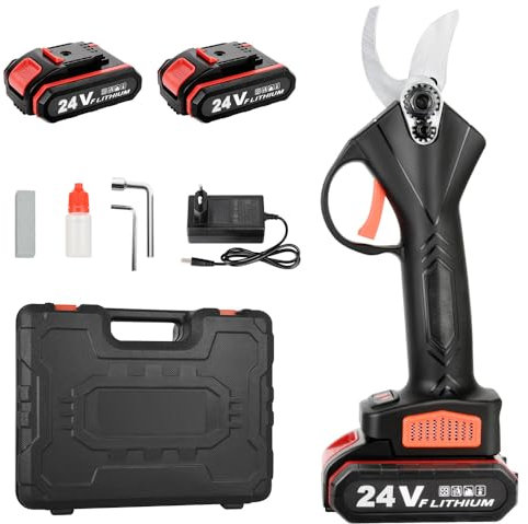 Tijeras de podar eléctricas con 2 baterías: tijeras de poda a batería profesionales, 30 mm de diámetro de corte, tijeras con batería para hedge, árbol, fruta (24 V/2 Ah)