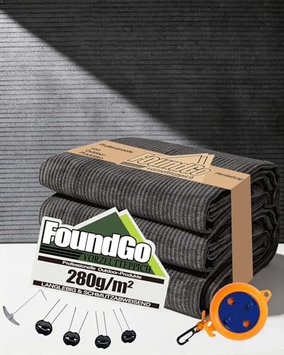 FoundGo Vorzeltteppich mit Ösen [280g/m² HDPE] Camping Teppich Outdoor Vorzeltboden inkl. Tragetasche 8 Stahlnägel & Wäscheleine
