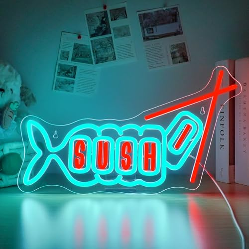 Horseneon Sushi Neon Sign Sushi giapponese Luce al neon Pesce Insegne al neon per parete USB Dimmer Luci al neon per camera da letto Ristorante giapponese Cucina Sushi Shop