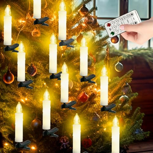 RIRIDAMAI Bougies LED avec télécommande - Guirlande lumineuse pour sapin de Noël Blanc