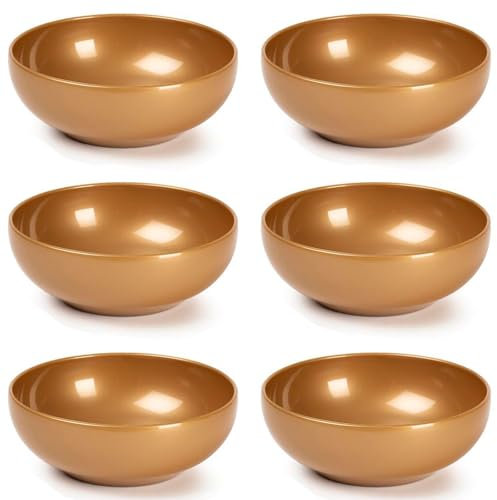 AC - Pack de 6 Cuencos de plástico - Boles, tazones Reutilizables y reciclables - Aptos para Uso alimentario y microondas - Fabricados en España (Dorado - Ø 16 cm - 800 ml)