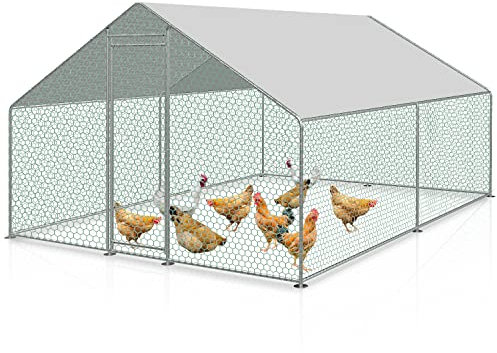 ISOISL Hühnervoliere Begehbar 3x3x2m Hühnerstall mit Auslauf Hühnerhaus PVC-beschichtetes Schatten Verzinkter Stahl Hühnerstall Freilaufgehege für Hühner