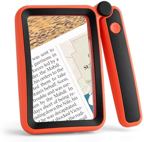 Tobegiga 6X Magnifying Glass with Light, Upgraded Large Magnifying Glass for Reading, LED Dimmable, Rechargeable, Lightweight Handheld Magnifier for Seniors Reading Books, Orange