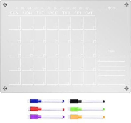 Transparenter Monatsplaner – Acryl magnetisch trocken abwischbare Tafel, Kühlschrank trocken abwischbare Tafel, Monatsplaner, Kalender, Wochenkalender, Planungstafel, Whiteboard für Kühlschrank