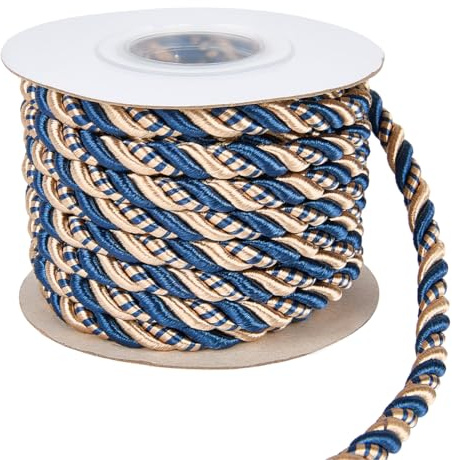 CABODYALS 8.5 m 8mm Blau Goldfarbene Flechtkordel Dekorative Schnur Geflochtenes Polyester Seidenseil Weihnachtsfaden Satinkordel Zum Nähen Herstellen von Armbändern Basteln Polstern Halsketten Heimw