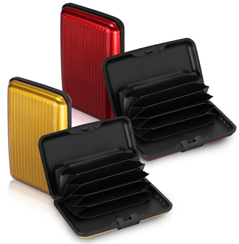 SHYSBV 2 Stück Kreditkartenetui aus Aluminium mit RFID NFC Schutz – Slim Wallet für 12 Karten & Scheine – als Kartenetui & Visitenkarten Etuis, Schutz vor Datendiebstahl – Für Damen und Herren