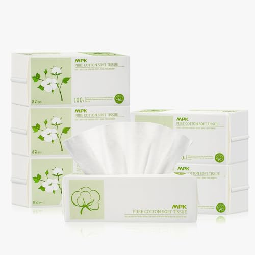 MPK Disposable Face Towel - 100% Cotton Tissues, Unscented Facial Wash Cloth for Sensitive Skin, Super Soft & Thick Facial Towels, Makeup Remover Dry Wipes, 492 Count