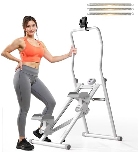 MOMODA Stair Stepper Resistance Adjustable Folding Vertical Climber Machine for Home Gym Full-Body Workout (Grey/White)