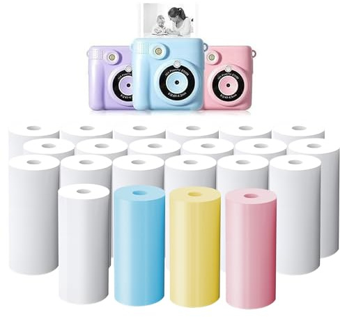 22 Rollen Nachfüllpapier für Kinderkamera, Thermopapier für Kinderkamera Weiß, Sofortbildkameras 57mm x 25mm x 7m Thermorollen, Farbe Kamera Kinder Sofortdruck Papier, für Mobiler Mini Fotodrucker