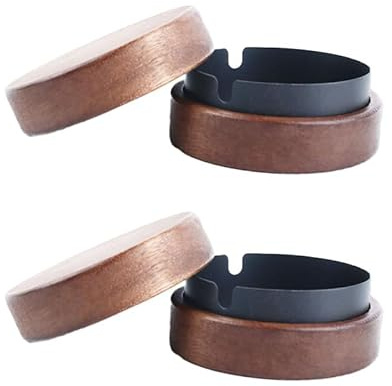 Cendrier en bois coupe-vent avec couvercle, facile à nettoyer, idéal pour les bars, les bureaux, les salons et les fêtes (noir, lot de 2).