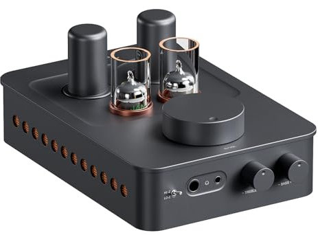 Fosi Audio GR70 Tube Headphone Amp Preamp, Authentic Tube-Amplification with Vacuum 5654W*2 & 6AC7*2, Mini HiFi Preamplifier for Home Audio, 3.5mm & 6.35mm Jacks Supporting 16-300 ohms Impedance