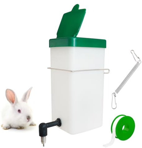 1L Green Hanging Rabbit Nipple Waterer and Bracket Automatic Drinker System Rodent Water Bottle Used for Cages (Green, 1L)