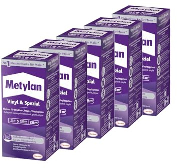 Metylan Vinyl & Spezial Pulver, Faltschachtel, 5x 360g | Profi-Tapetenkleister für schwere Wandbeläge – extra stark & zuverlässig bei Spezialtapeten