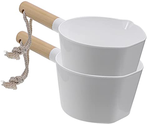 GLEAVI 2pcs Long Handle Water Scoop with Wooden Handle Kitchen Water Ladle Capacity Dipper for Home and Bathroom Use