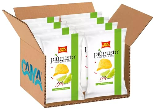 San Carlo Più Gusto Patatine Gusto Lime e Pepe Rosa Senza Glutine (Gluten Free) 70g [ BOX da 8 Confezioni]