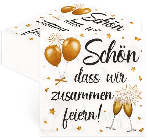 80 Stück Servietten Geburtstag - Dass Wir Zusammen Feiern, Servietten Schön Dass Du Da Bist, Servietten Party für Taufe Babyparty Geburtstag Tischdeko Hochzeitsservietten Hochzeit