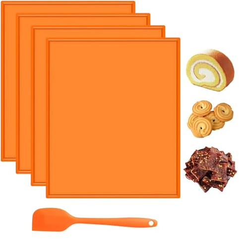 4 Pezzi Tappetino da Forno in Silicone Svizzero, 30 x 25 cm Swiss Roll Cake Mat Fogli, Tappetini Disidratatori in Silicone con Bordo, Tappetini in Silikon Disidratatori con Bordo, per Torte, Biscotti